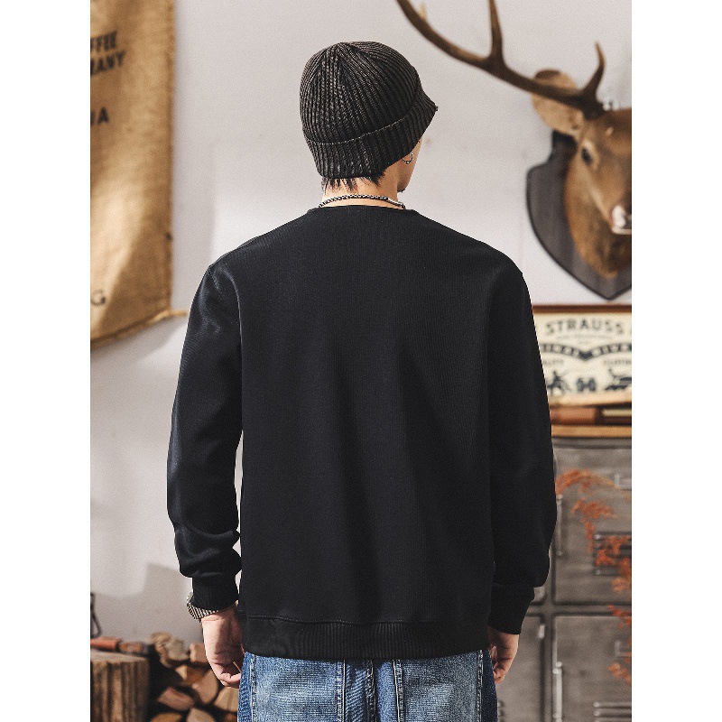 美式復古重磅亨利領衛衣男春秋款潮牌寬鬆男士polo衫長袖寬鬆上衣