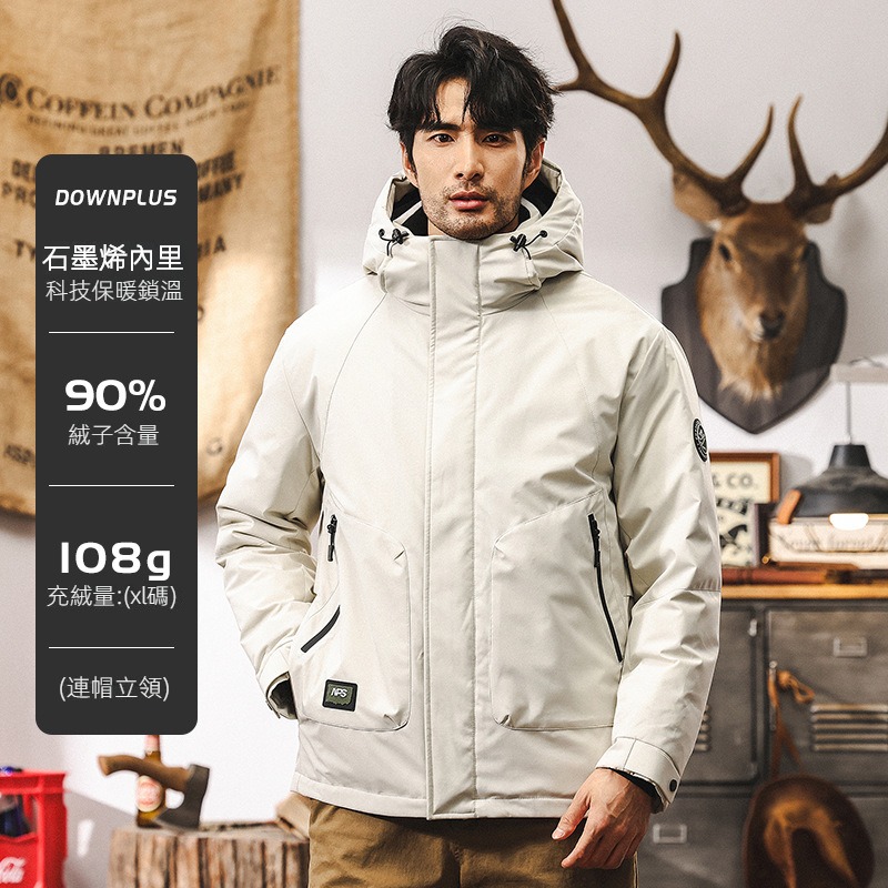 90鴨絨冬季羽絨服男寬鬆加厚2024新款城市戶外通勤保暖工裝外套男