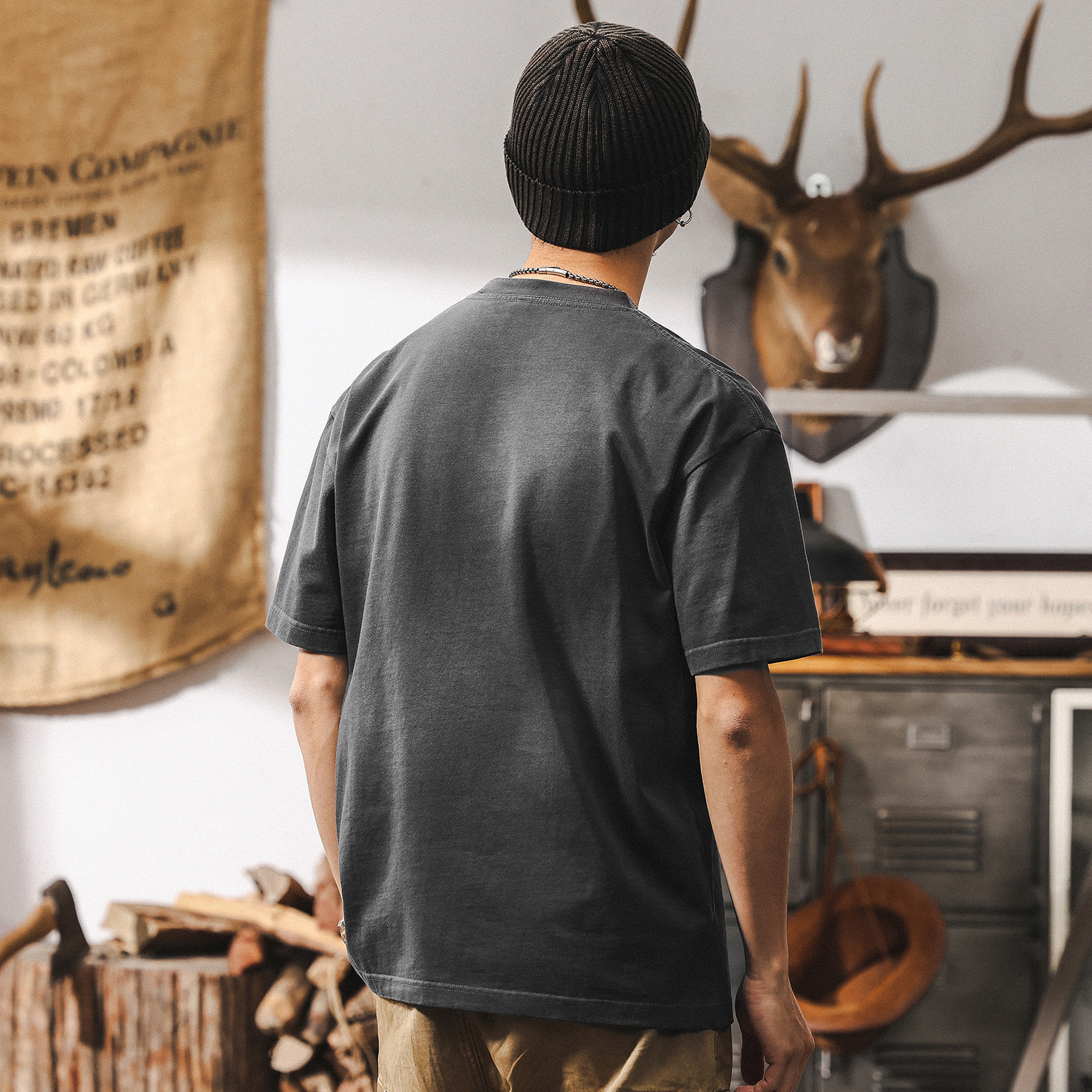 美式復古水洗290g重磅T恤男夏季短袖男寬鬆塗鴉印花男士上衣