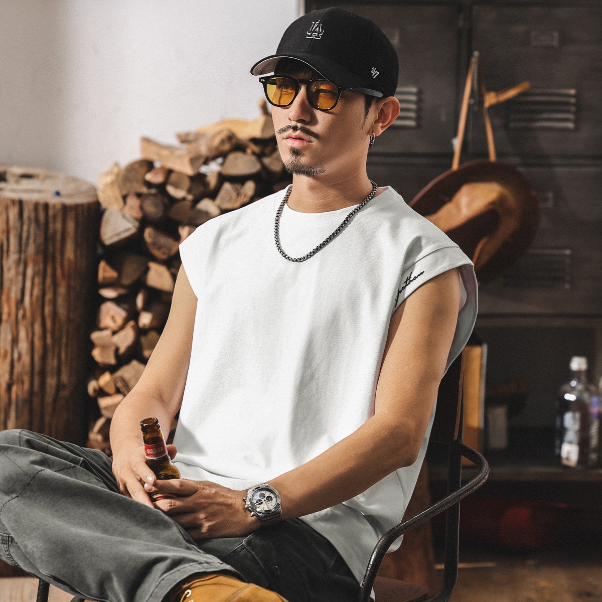 夏季新款涼感健身背心男潮牌寬鬆坎肩休閒大碼夏季無袖t恤男上衣