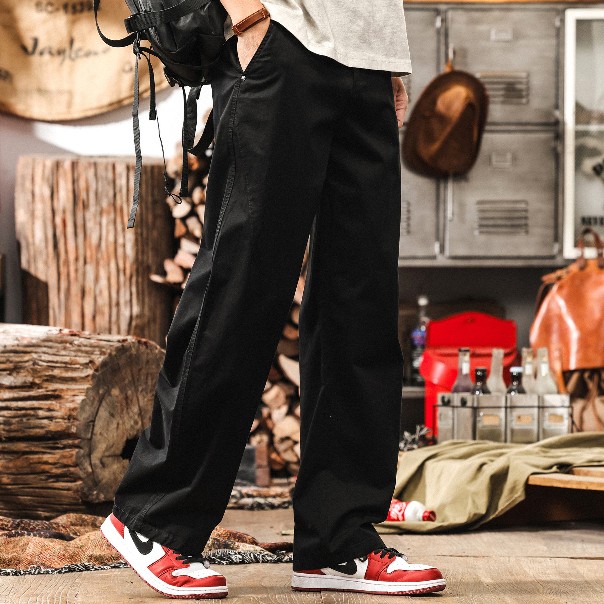 美式復古鬆弛感直筒工裝褲男夏季2025新款寬鬆水洗闊腿褲子男