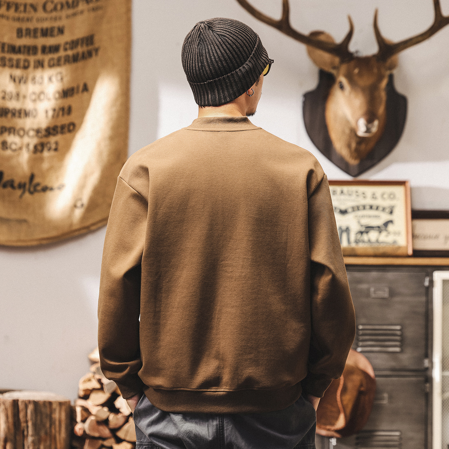 美式重磅復古極簡V領衛衣男春秋潮牌2025新款內搭寬鬆休閒上衣男