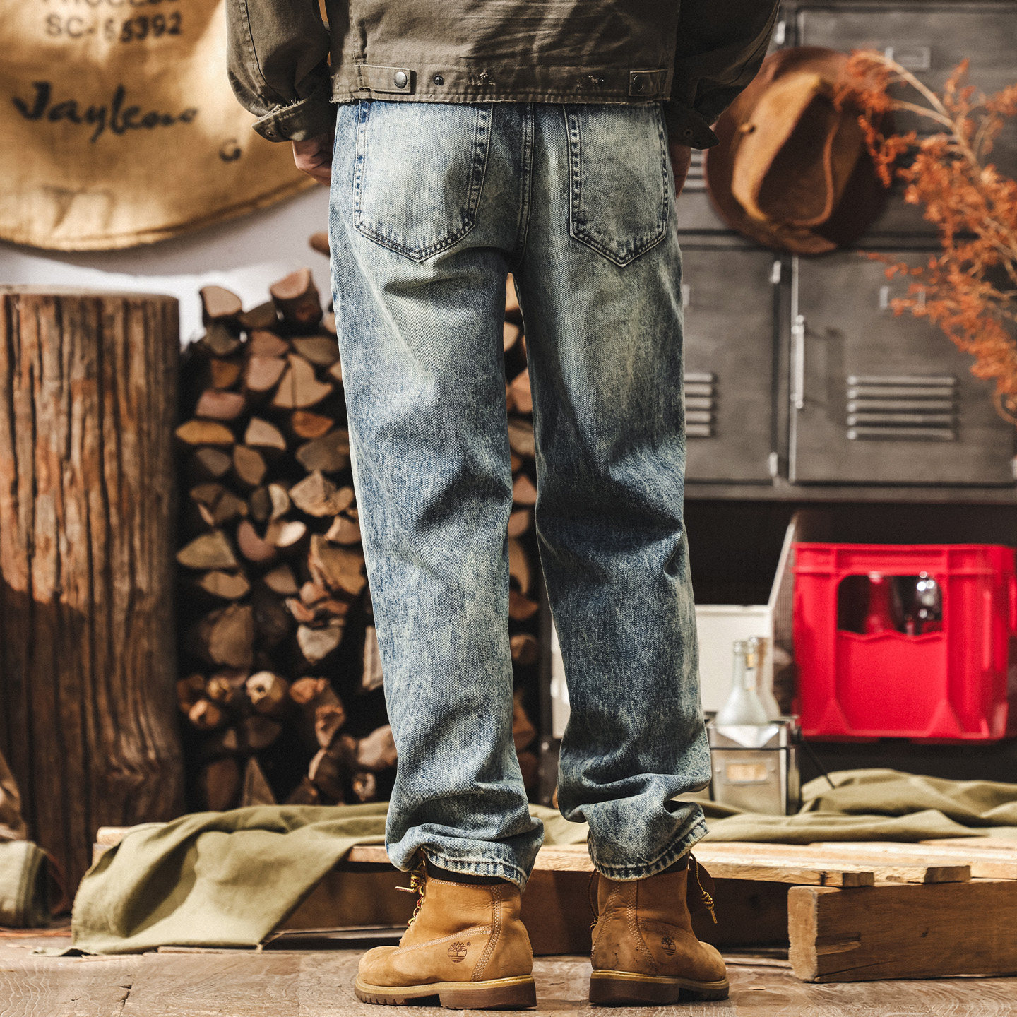 美式復古寬鬆牛仔褲男直筒春季新款淺藍色水洗春秋大碼休閒長褲子