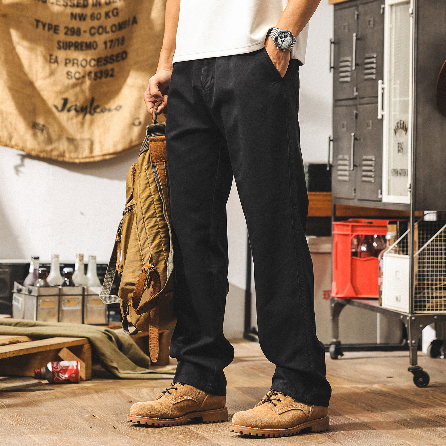 萊賽爾天絲垂墜鬆弛感褲子男夏季薄款男士休閒褲寬鬆直筒美式長褲