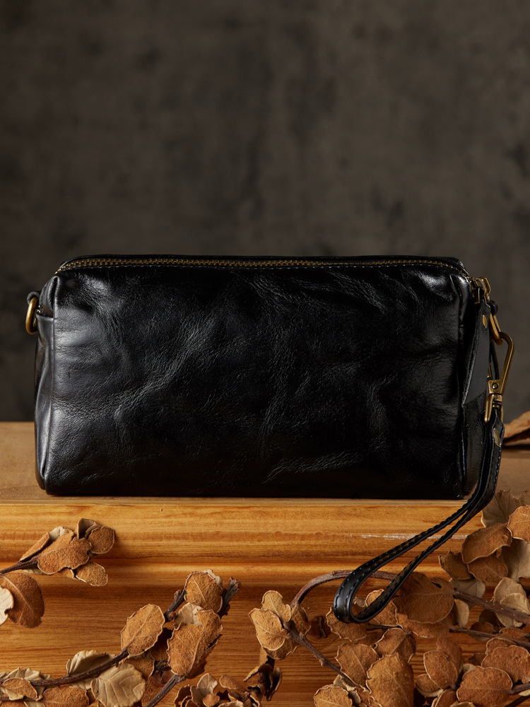 手工原創真皮手包男士休閒時尚單肩斜挎小包頭層牛皮多功能手機包