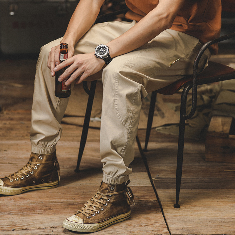 美式薄款工裝褲子男夏季2024年新款寬鬆直筒男士休閒褲哈倫束腳褲