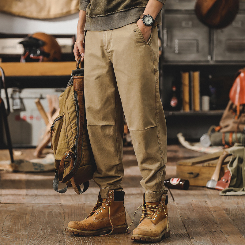 美式復古工裝褲子男春季潮牌寬鬆直筒休閒褲男春秋耐磨馬褲九分褲