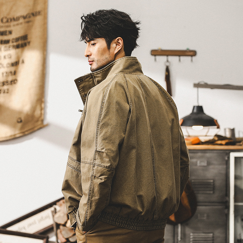 美式復古卡其色工裝外套男春秋款潮牌寬鬆水洗硬漢獵裝休閒夾克男