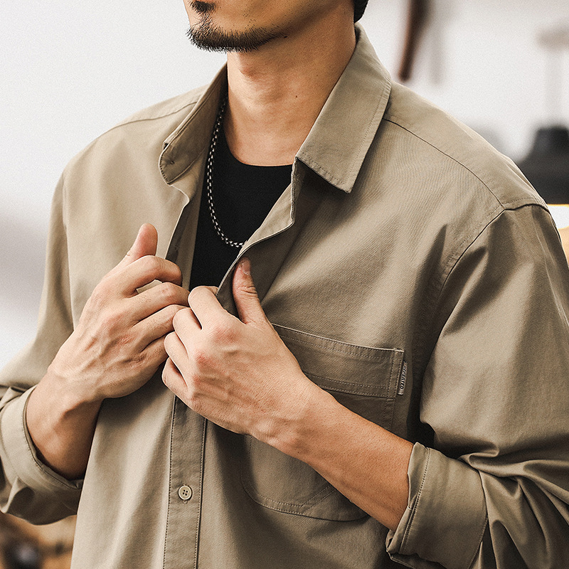 美式復古工裝襯衫男長袖春秋寬鬆硬漢獵裝帥氣休閒襯衣秋季外套男