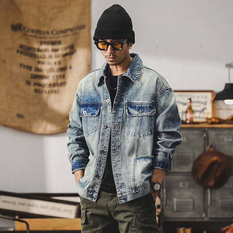 美式重磅賽洛紡牛仔外套男春季潮牌經典復古納米水洗休閒工裝夾克