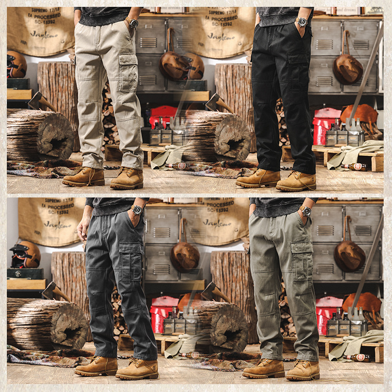 美式復古重磅工裝褲子男秋冬款潮牌寬鬆直筒戰術機能加絨休閒長褲