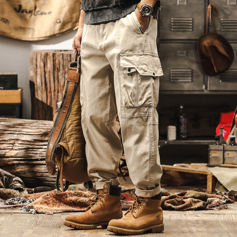 美拉德復古潮流彈力工裝褲男春季2025新款美式戶外寬鬆直筒休閒褲