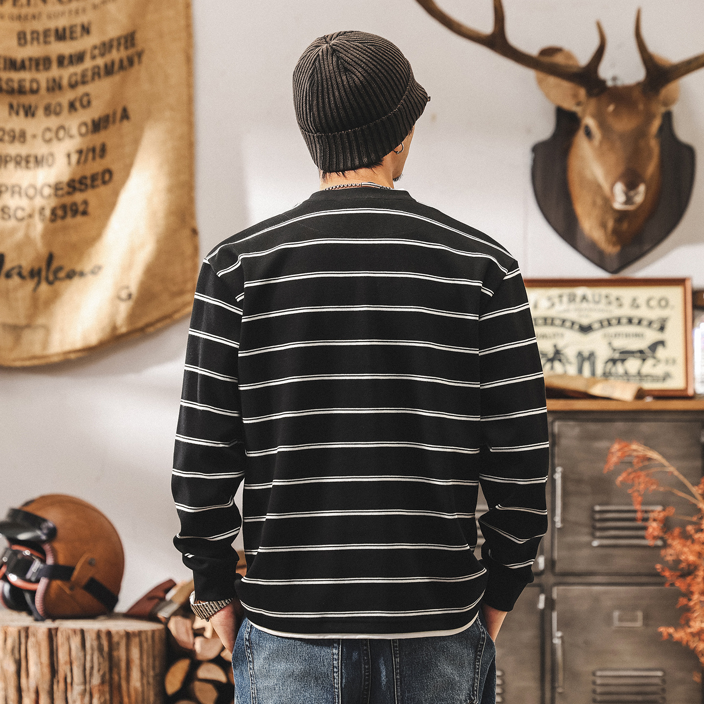 美式復古重磅條紋假兩件衛衣男秋季2025新款潮牌寬鬆休閒長袖上衣