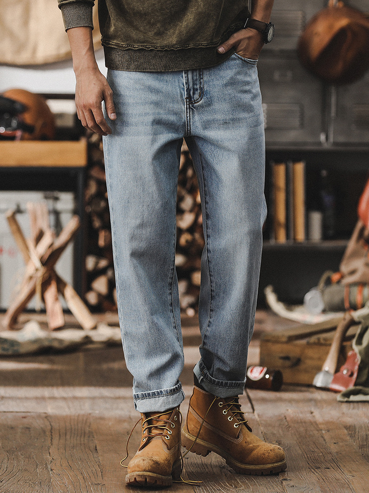 美式經典直筒牛仔褲男2025新款簡約褲子男春季重工石磨水洗休閒褲