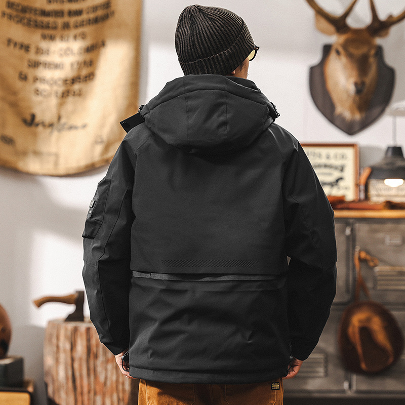 美式復古工裝連帽羽絨服冬季戶外通勤三防加厚保暖男士派克服外套