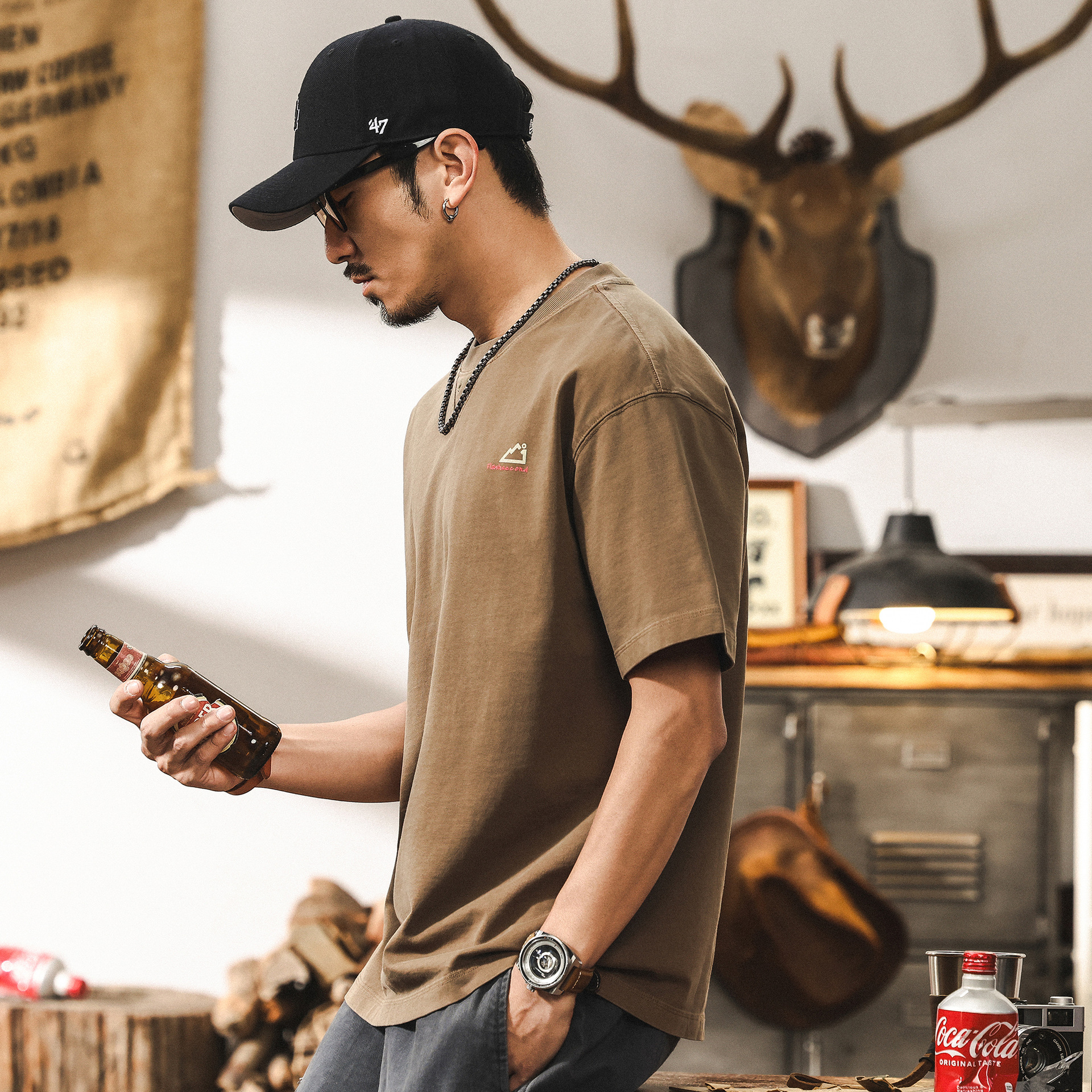 260g重磅水洗做舊美式短袖男款夏季T恤2025新款潮牌寬鬆上衣