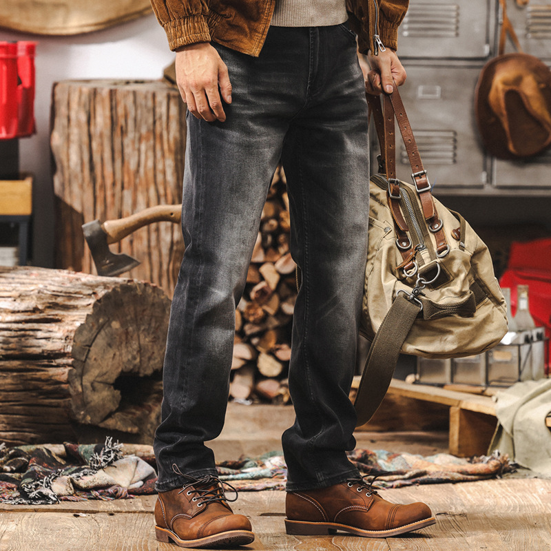 美式復古黑色牛仔褲男士2025新款秋季潮牌修身機車直筒休閒長褲子