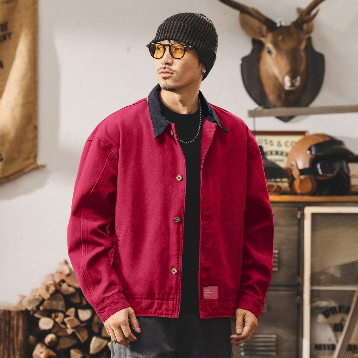 美式復古重磅工裝外套男春秋款潮牌獵裝硬漢寬鬆休閒夾克男士秋季