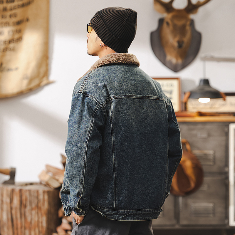 美式復古羊羔絨牛仔外套男冬季加厚棉衣男士夾克棉服男款冬天棉襖