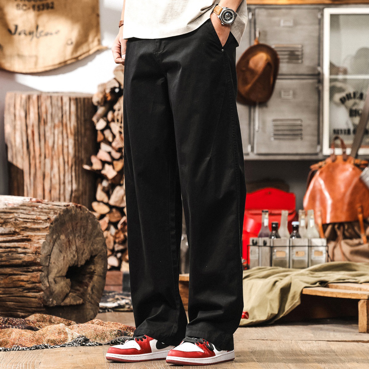 美式復古鬆弛感直筒工裝褲男夏季2025新款寬鬆水洗闊腿褲子男