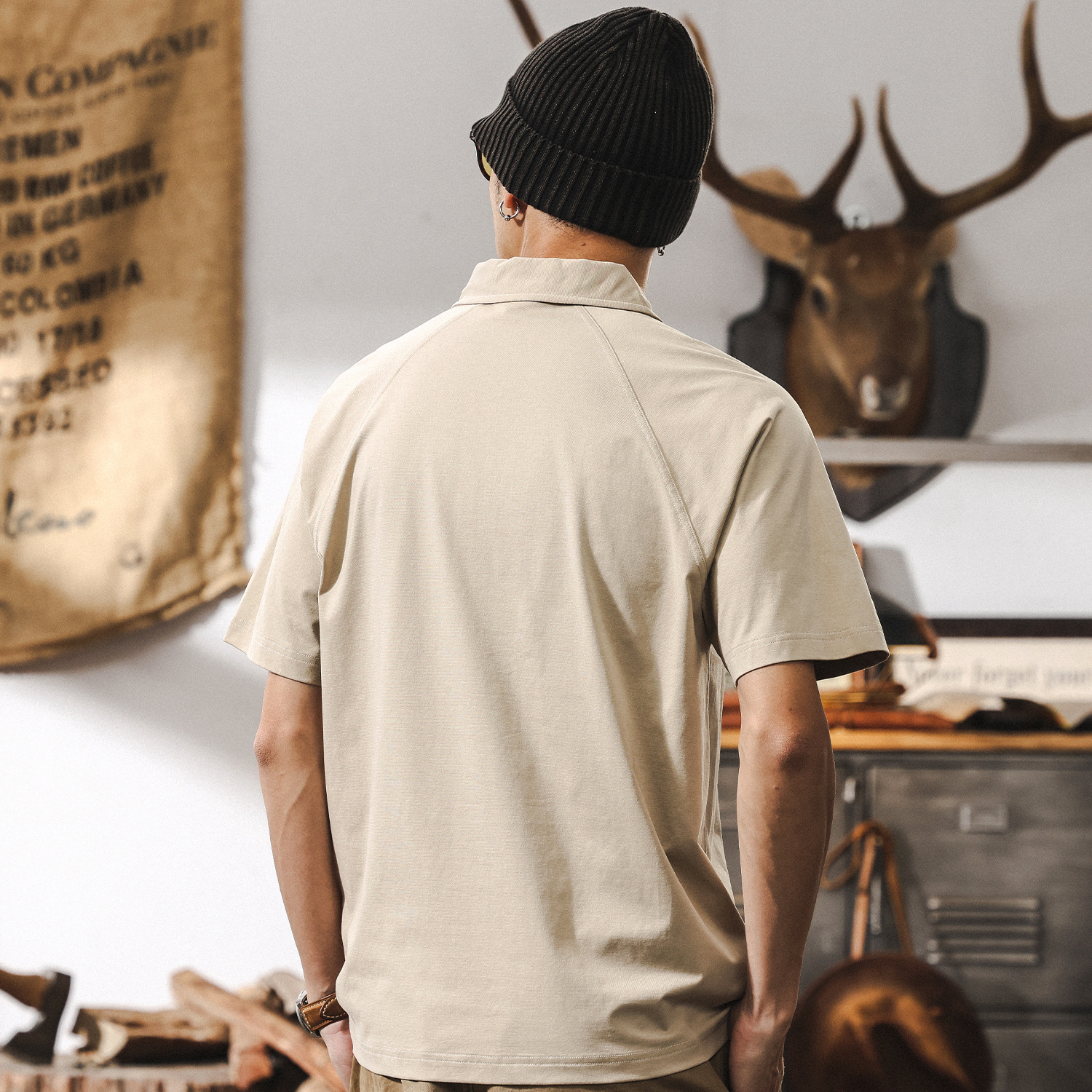 美式復古男士polo衫短袖夏季2025新款潮流半拉鏈潮牌T恤寬鬆上衣