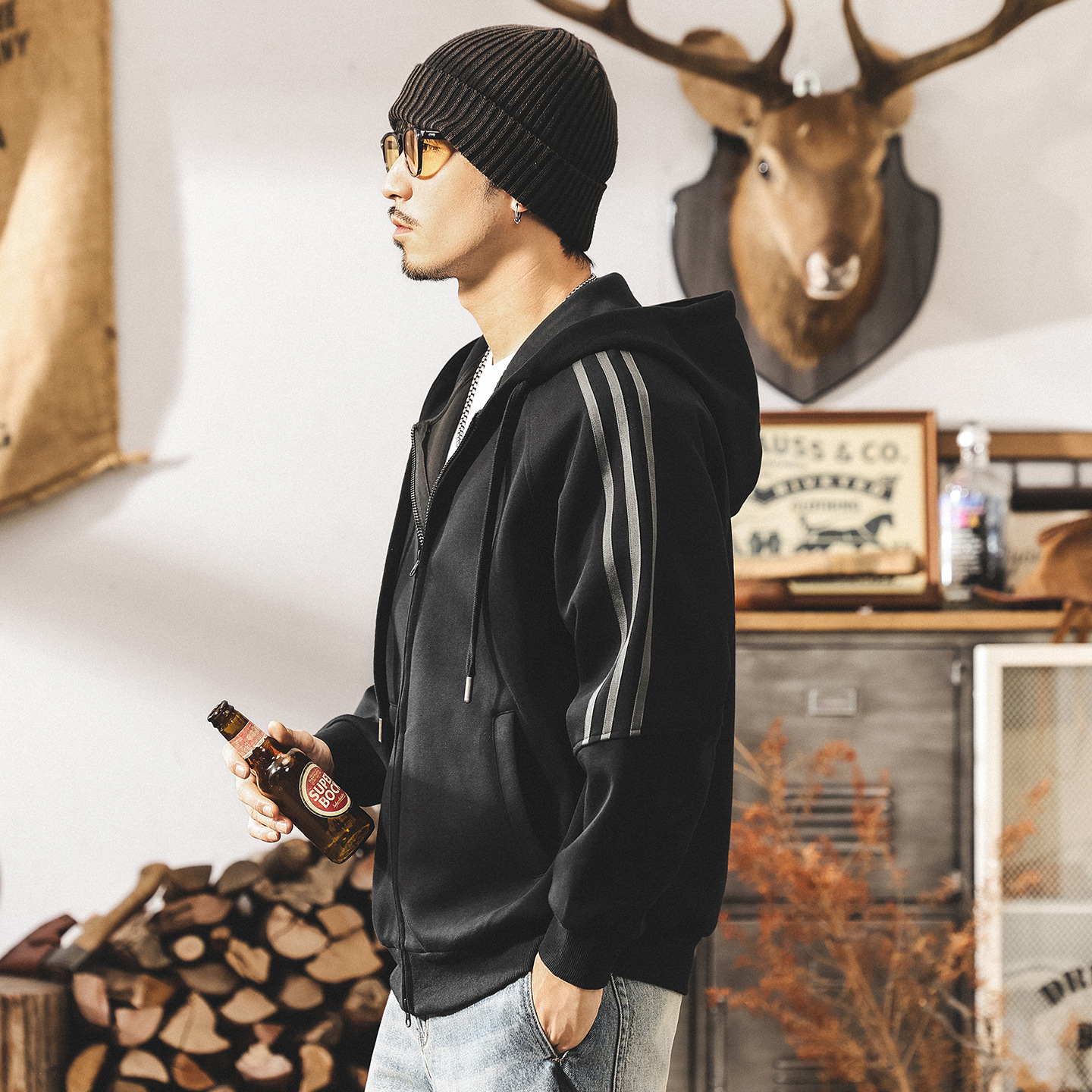 美式復古開衫連帽外套男春秋潮牌運動男生寬鬆休閒重磅衛衣男秋季