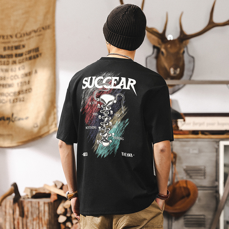 40支涼感T恤男夏季2025新款潮流短袖男寬鬆3D立體印花休閒上衣男T