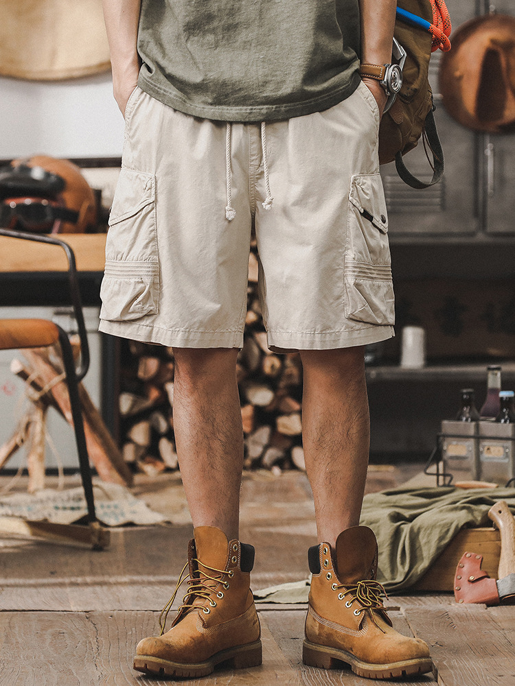 美式復古薄款工裝短褲男夏季2024新款潮牌男士寬鬆大碼休閒五分褲