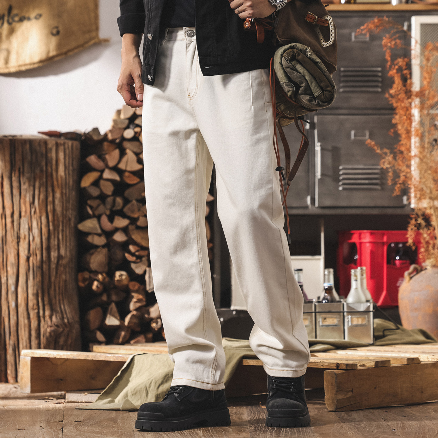 美式復古白色牛仔褲男直筒潮牌2026春季新款男士寬鬆水洗休閒長褲
