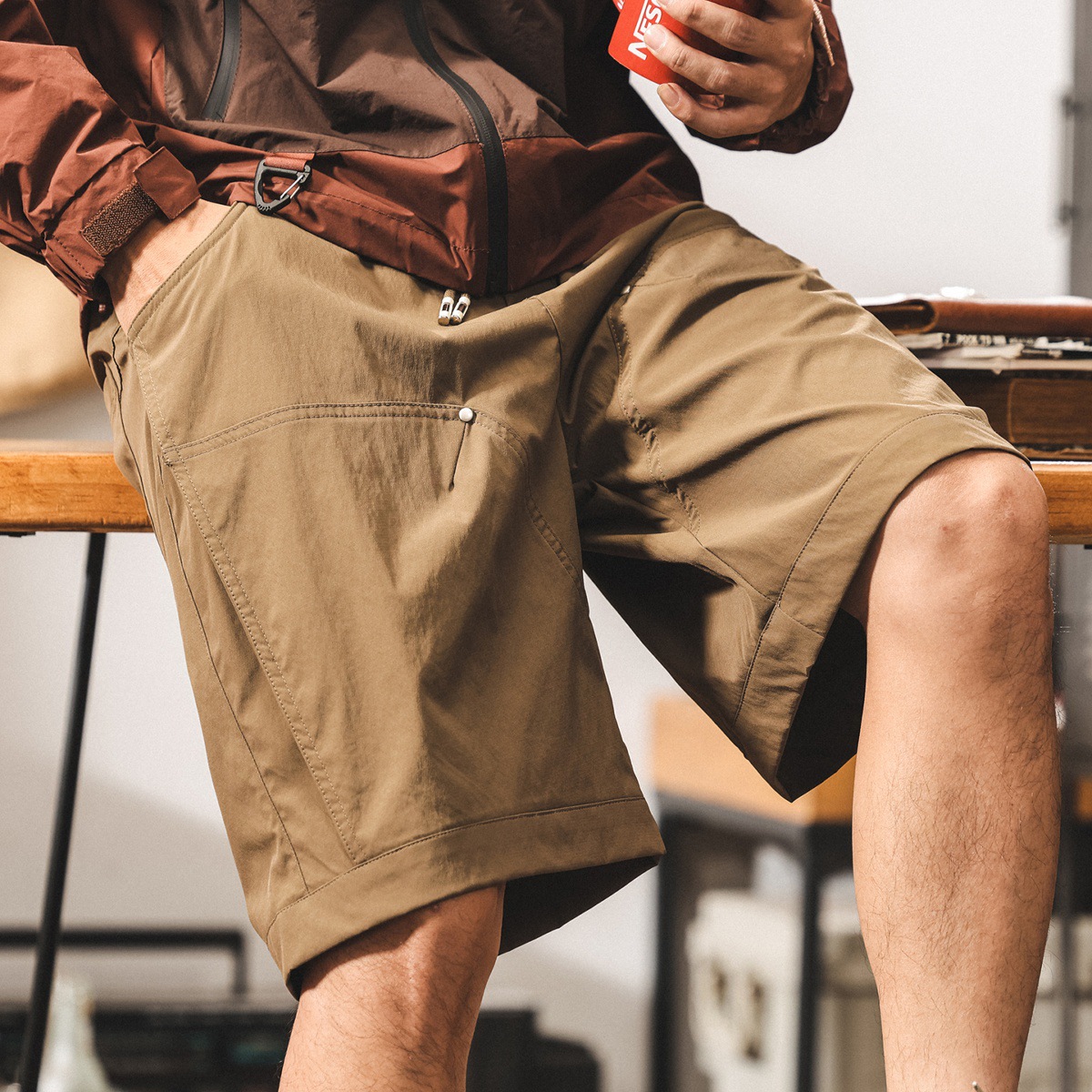美式復古卡其色工裝短褲男夏季新款戶外速幹五分褲寬鬆潮牌中褲子