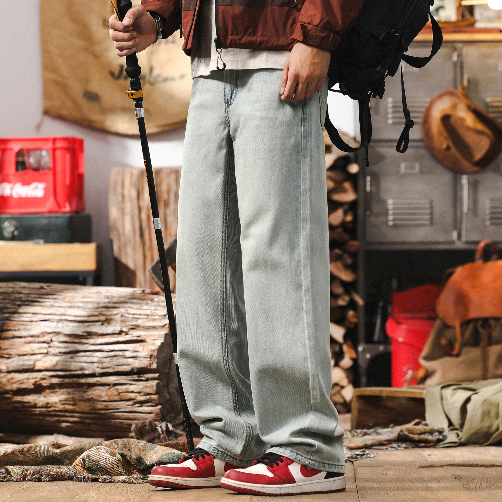 萊賽爾天絲垂感薄款牛仔褲男春季2025新款美式復古寬鬆直筒休閒褲