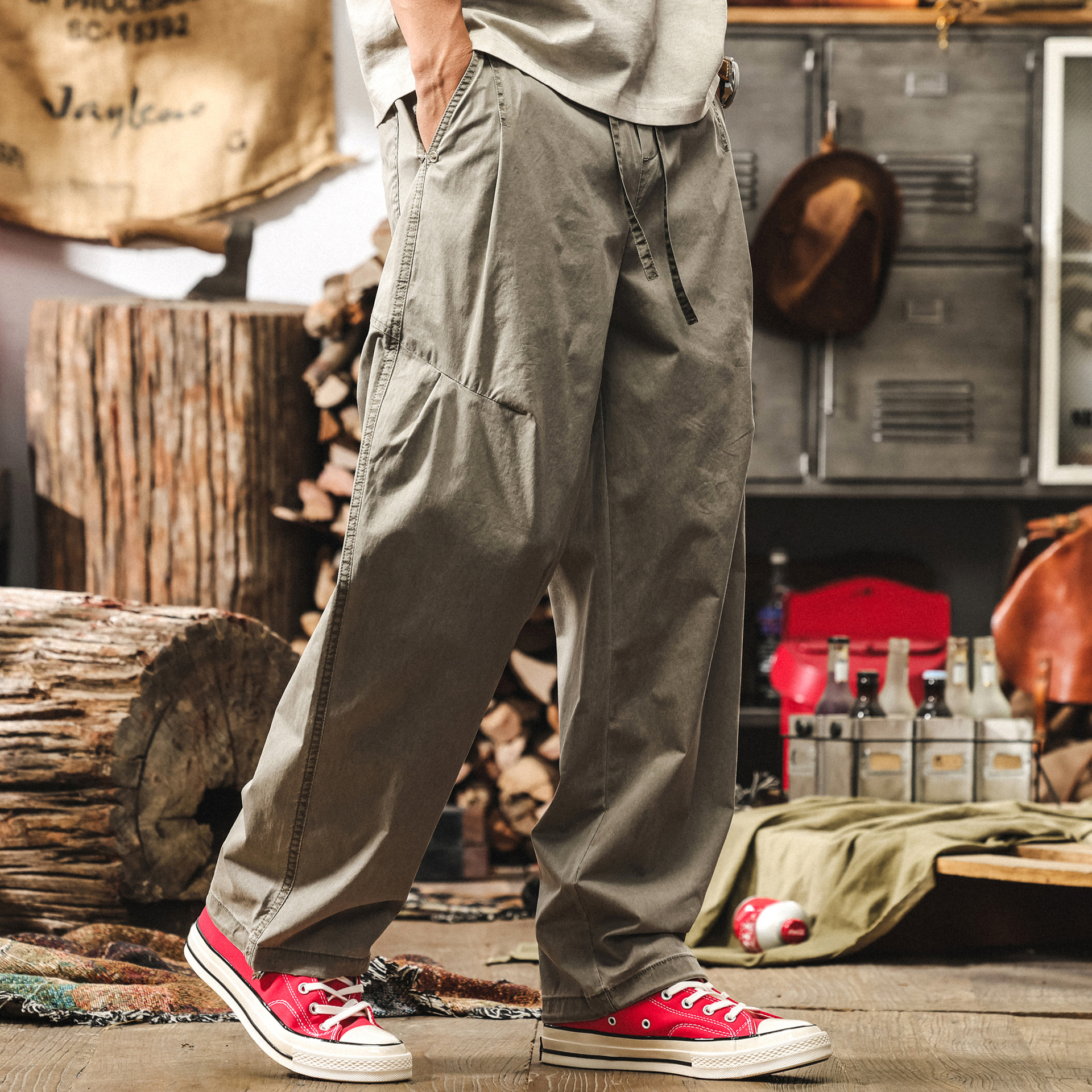 美式復古工裝褲男2025新款夏季薄款直筒休閒褲子寬鬆闊腿男士長褲