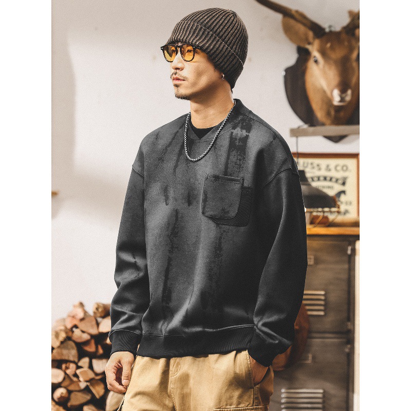 美式復古麂皮絨假兩件360g重磅衛衣男春秋新款潮牌寬鬆大碼上衣男