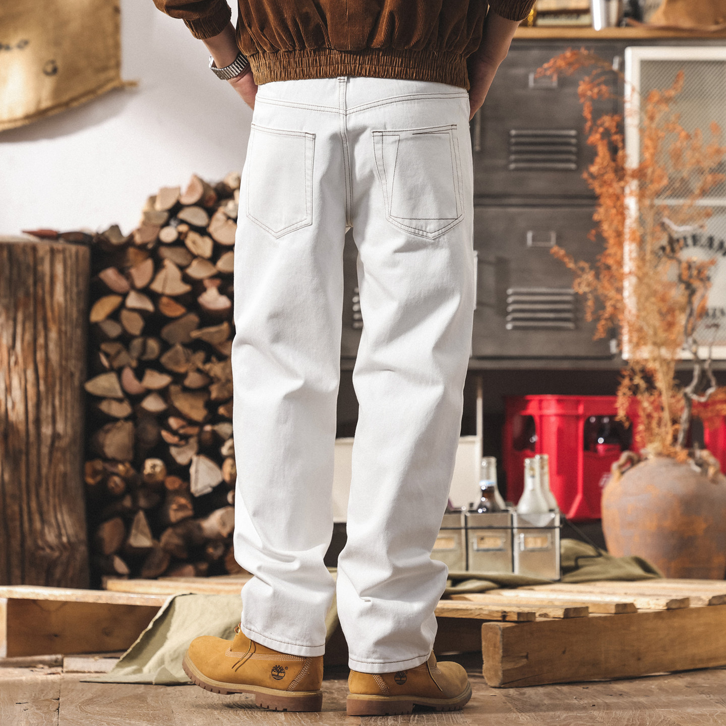 美式復古白色牛仔褲男款直筒2026春季新款寬鬆褲子潮牌休閒長褲男