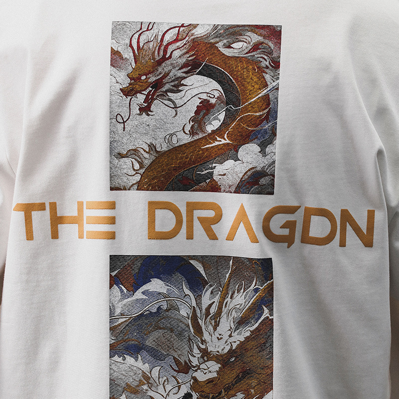 2024夏季新款白色T恤男短袖龍年國潮男裝寬鬆250g重磅體恤男