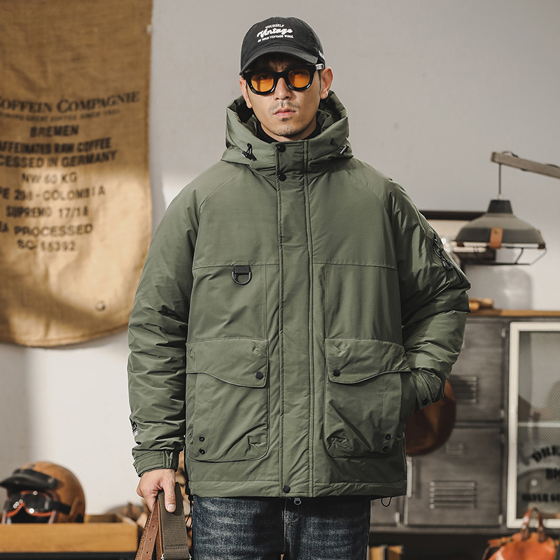 新國標90鴨絨羽絨服男冬季戶外機能工裝外套保暖加厚連帽衝鋒衣男