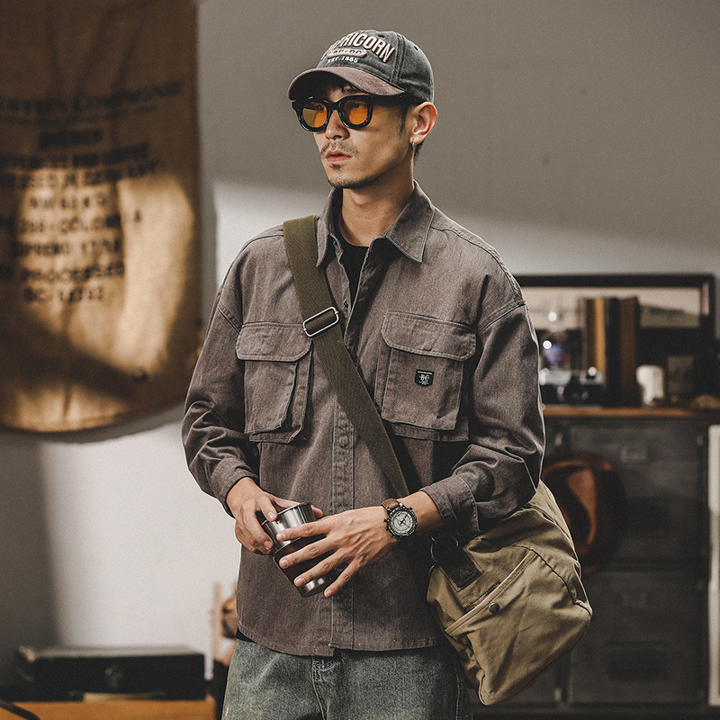 美式休閒工作服襯衫夾克男春季2024新款寬鬆潮牌夾克男春秋長袖襯