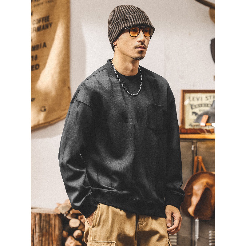 美式復古麂皮絨假兩件360g重磅衛衣男春秋新款潮牌寬鬆大碼上衣男