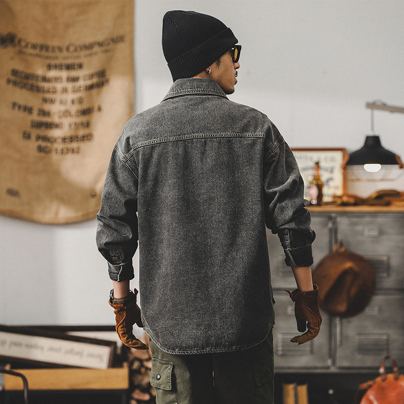 美式重磅復古工裝夾克男春季潮牌酵素水洗硬漢獵裝長袖襯衫外套男
