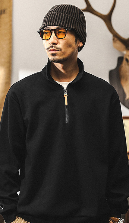 美式復古350g重磅衛衣男秋冬季保暖衣服潮牌寬鬆帥氣半拉鏈POLO衫