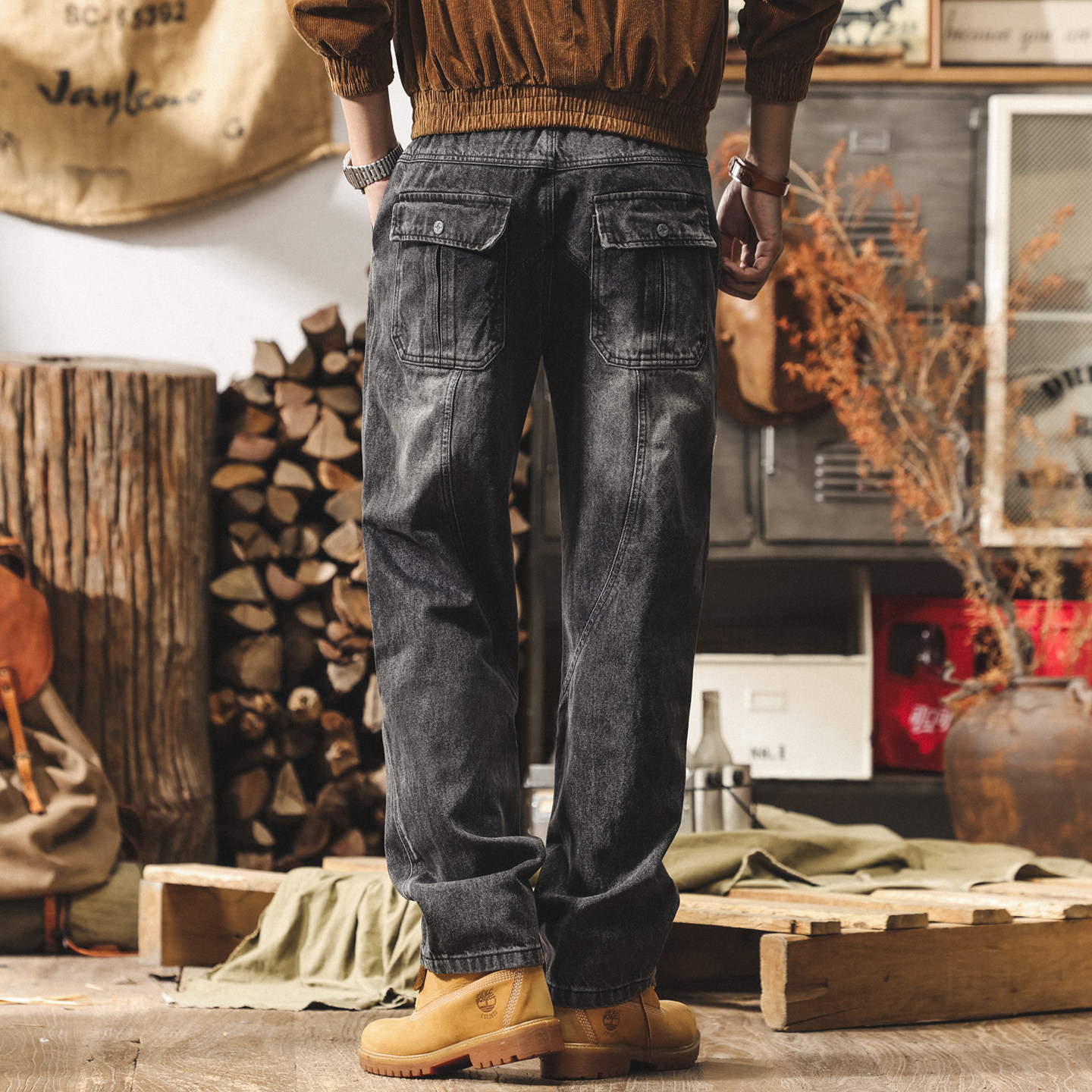 美式復古水洗工裝褲子男直筒春季新款潮牌牛仔褲男士寬鬆休閒長褲