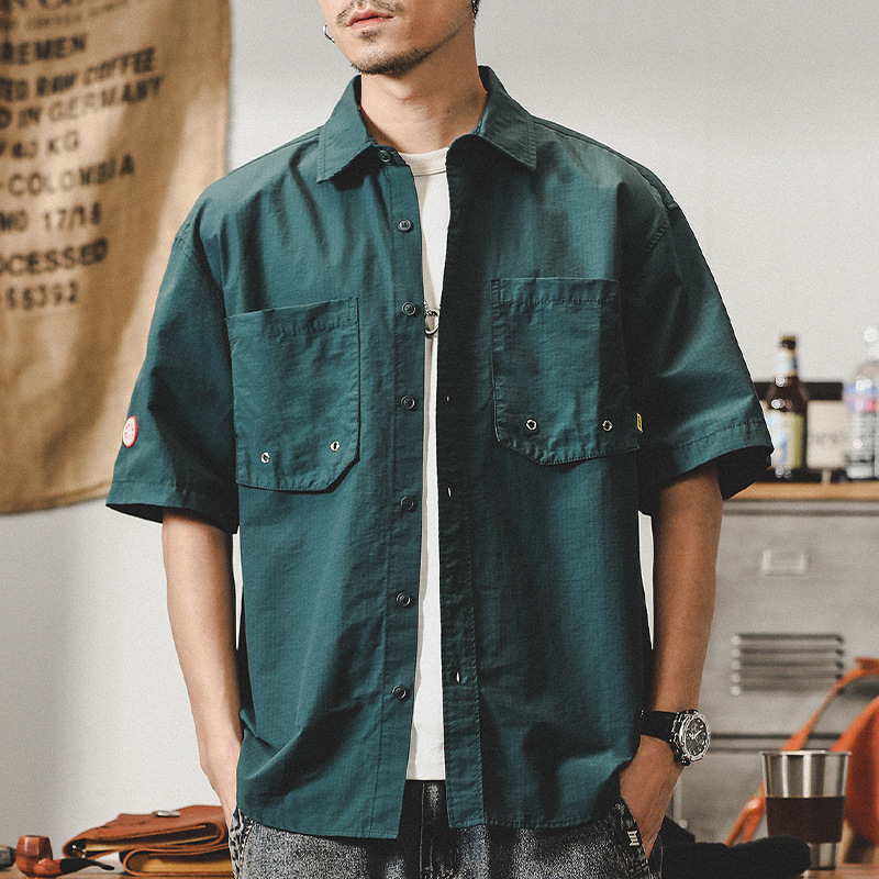 杰雷諾美式工裝襯衫男短袖夏季山系戶外通勤硬漢獵裝襯衣夾克外套