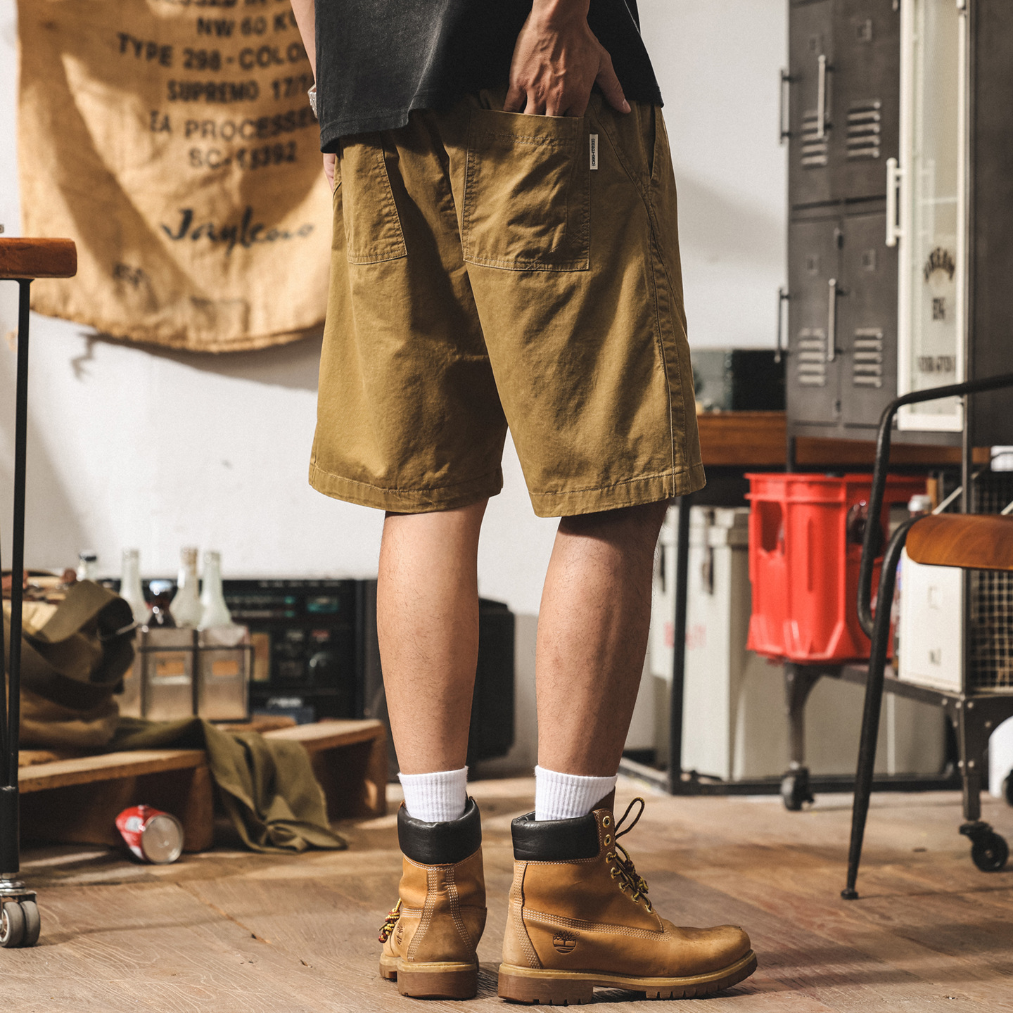 美式復古卡其色短褲男夏季新款透氣五分褲男士寬鬆休閒沙灘褲男褲