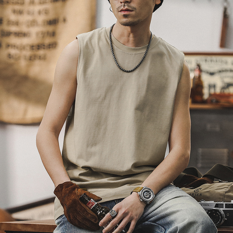 260g重磅純色基礎款運動健身背心男夏季美式簡約大碼無袖T恤