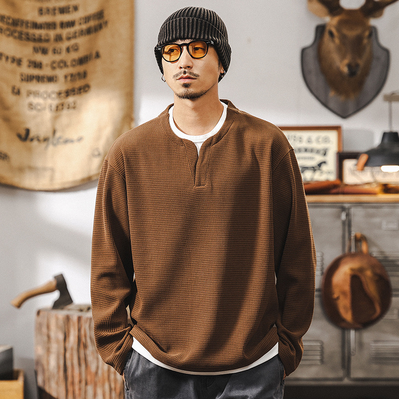 美式復古400g重磅假兩件歐棉絨長袖t恤男冬季加絨衛衣男士亨利衫