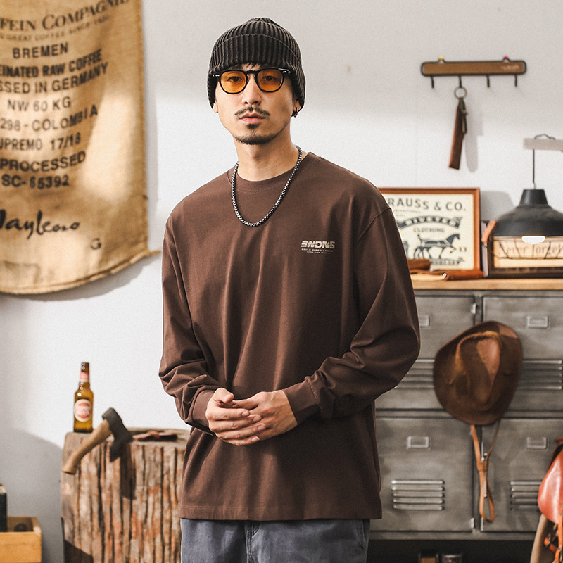 美式復古32支雙紗精梳棉長袖T恤男秋季潮牌300g重磅寬鬆上衣