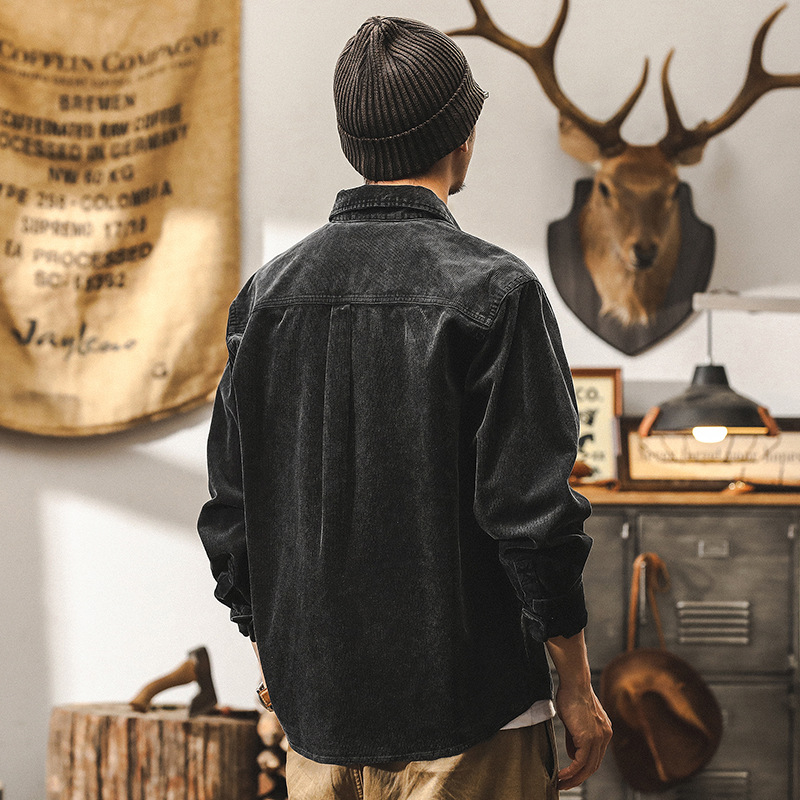 美式復古燈芯絨工裝襯衫男長袖秋季2024年新款阿美咔嘰休閒外套男
