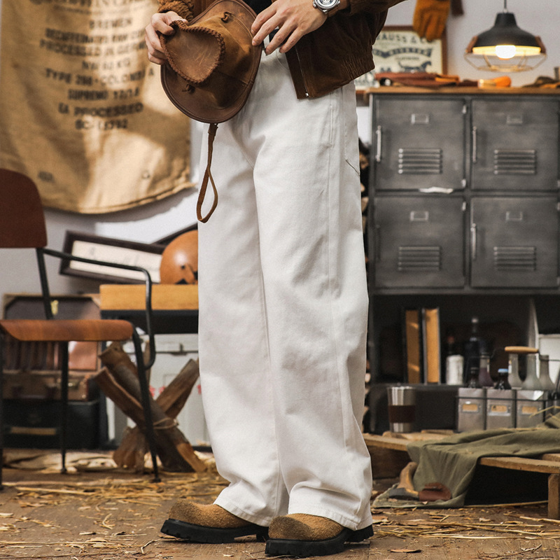 杰雷諾白色牛仔褲男直筒2024新款潮牌闊腿休閒褲秋季美式褲子男款