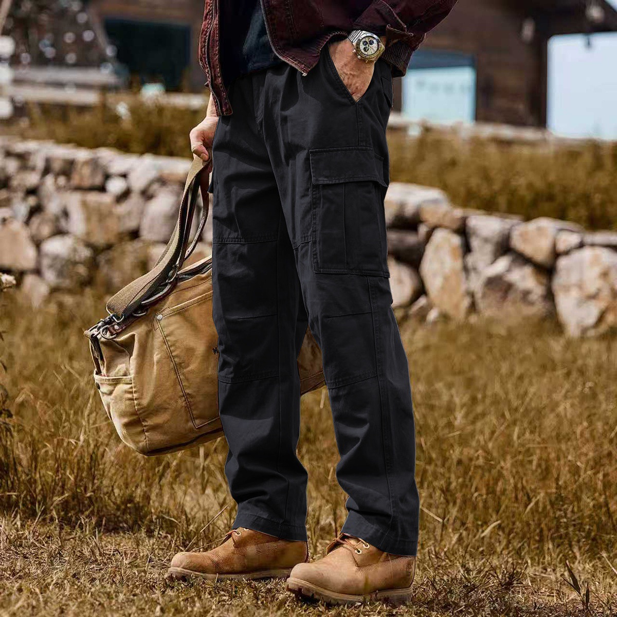 美式復古重磅工裝褲子男冬季加厚潮牌戶外機能傘兵褲寬鬆休閒長褲