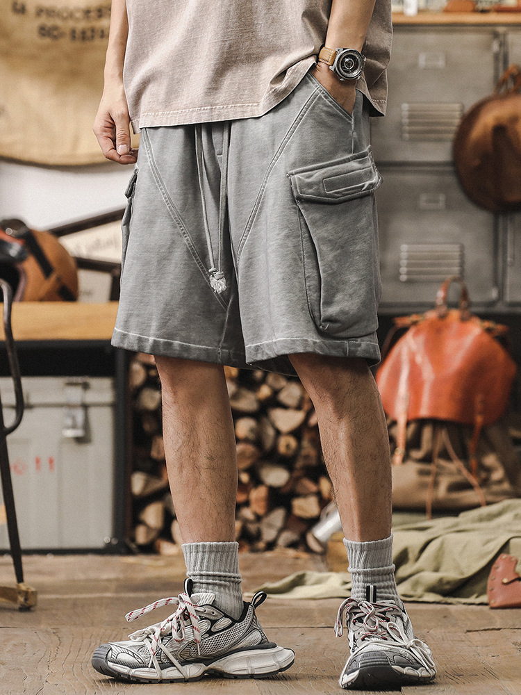 美式重磅短褲男潮牌夏季2024新款寬鬆復古水洗休閒工裝五分褲男款